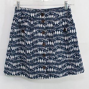 NEW Forever 21 Button Front Skirt Womens S Small Blue White Tribal Boho SS15X